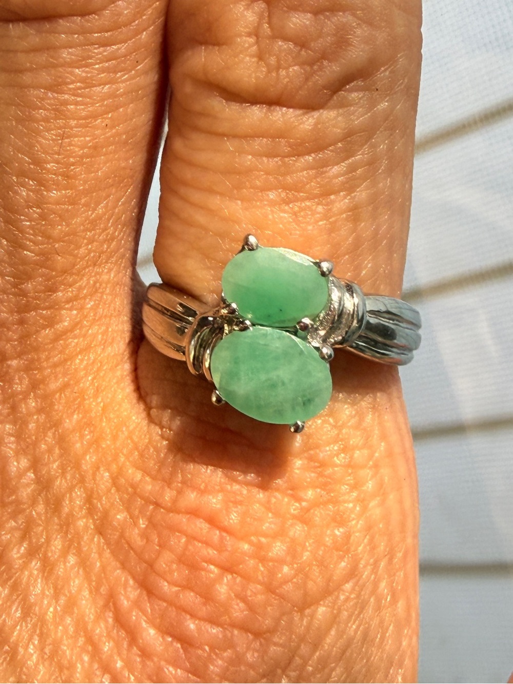 New✨Natural Green Emerald Double Stone Ring Sz9 14kt and 925
